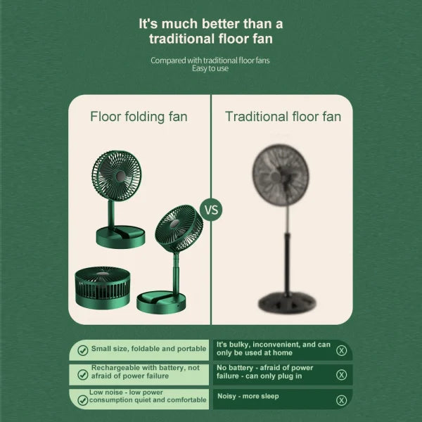 Portable Rechargeable Telescopic Fan - USB Foldable, 3 Speeds