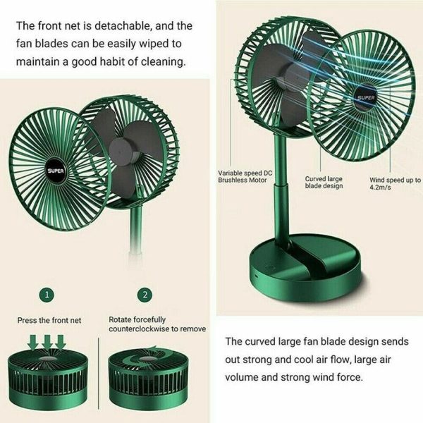 Portable Rechargeable Telescopic Fan - USB Foldable, 3 Speeds